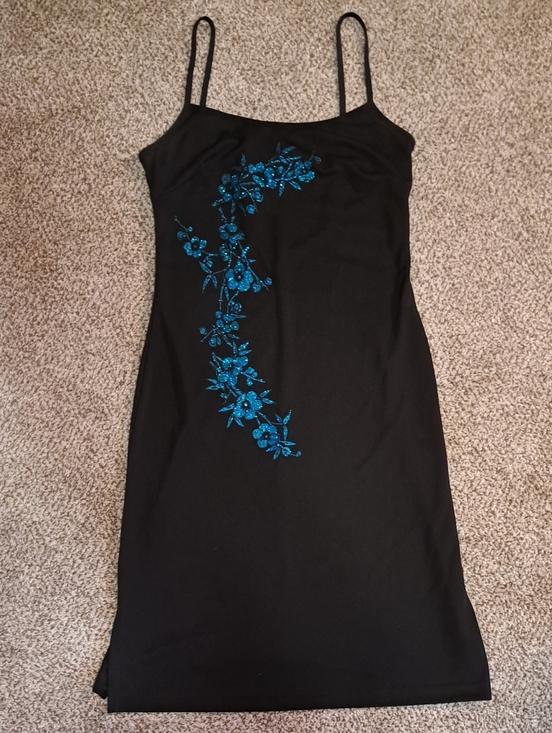 La Belle Dresses & Skirts - Vintage 90s Y2K La Belle Formal Prom Black Dress, Turquoise Floral Size Medium